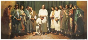 Jesus Christ conferring His priesthood authority upon His Apostles.