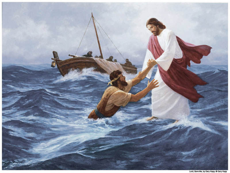 Jesus and Peter walk on water mormon